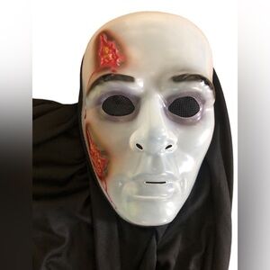 VTG 90’s Halloween Ghoulish Hard Plastic Mask Black Head Covering Scary Costume